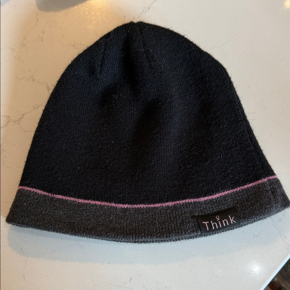 Think! Kids Black and Gray Hat with Pink Trim